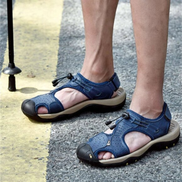 Men's 8.5 / Women's 9.5 US Blue PU Leather Sandals Sports Closed Toe‎ Trekking - Picture 1 of 8